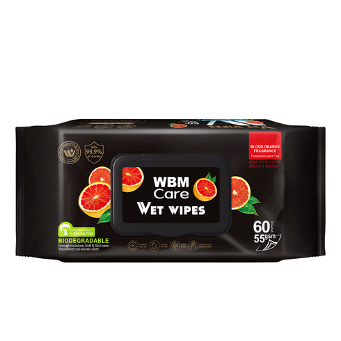 Wet Wipes , Blood Orange Scented -Body Wipes, 60 Sheets | WBM CARE